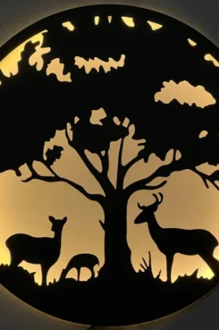 Deer Family Tree 3D Metal Wall Art 24 Inch